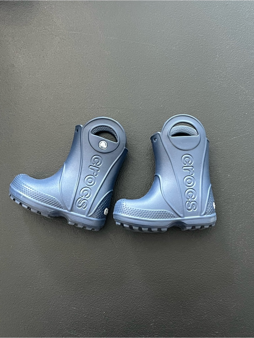 CROCS toddler Navy Blue Waterproof Rain Boots with Easy Handles